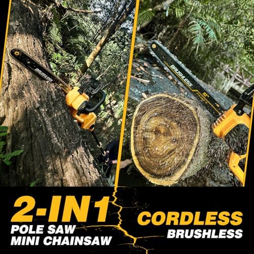 2-IN-1 Cordless 10-Inch Pole Saw & Chainsaw Compatible with DEWALT 20V MAX* Battery, Total Reach of Max 14.5ft, Electric Pole Saw for Tree Trimming Pruning (Tool Only-Battery & Charger not included)
