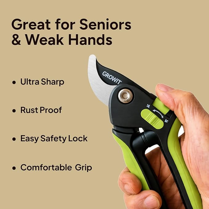 Lime Bypass Pruning Shears & Hedge Clippers - Cuts 3x Easier, Ideal for Seniors