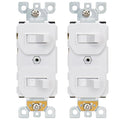 Baomain 2-Pack Double Toggle Light Switch,15 Amp 125V Two Single Pole Residential Grade,On/Off Electrical Wall Switch Self-grounding, Glossy White ETL Certified