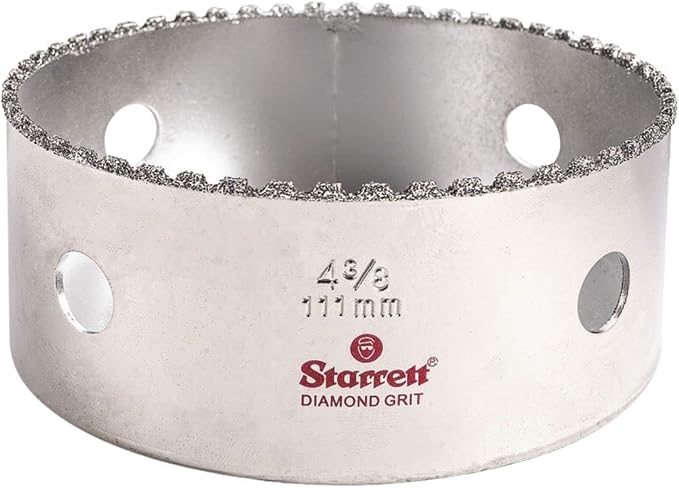 Starrett Diamond Grit Hole Saw 4-3/8" Dia, 1-5/8" Cutting Depth | Ideal For Drilling Small Diameter Holes, 4-3/8 In Diameter, 5/8-18 Thread Size, A2/A10 Arbor, Silver, KD0438-N