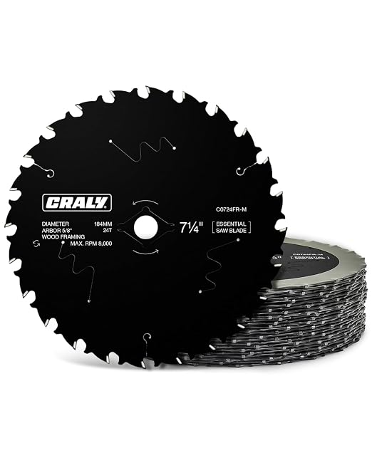 CRALY 7-1/4 Inch 24 Teeth Wood Cutting Framing Circular Saw Blade, 5/8 Inch Arbor, Carbide Tipped, Thin Kerf, for Plywood, MDF, OSB, Laminated, 25-Pack