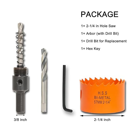 2-1/4 Inch Hole Saw with Arbor for Wood Metal Plastic, 2.25 in Bimetal Hole Cutter, Fast Chip Removal, Smooth Flat Drilling Edge