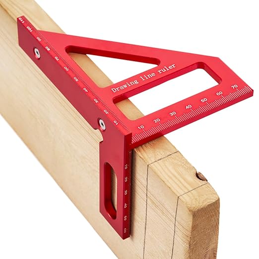 3D Multi-Angle Measuring Tool,45/90 Degree Aluminum Alloy Woodworking Square Protractor, Drawing Line Ruler, Miter Triangle Ruler Layout Measuring Tool for Woodworking (Metric-Red)