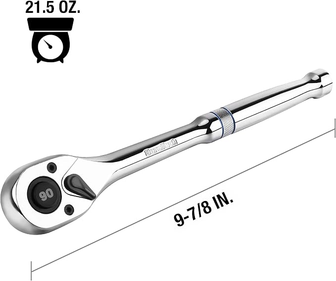 DURATECH 1/2-Inch Drive Ratchet, 90-Tooth Quick-Release Ratchet Wrench | Reversible, Cr-V Made, 4° Swing, Full Polished, Professional Socket Wrench for Men Women Stocking Stuffers for Men Women