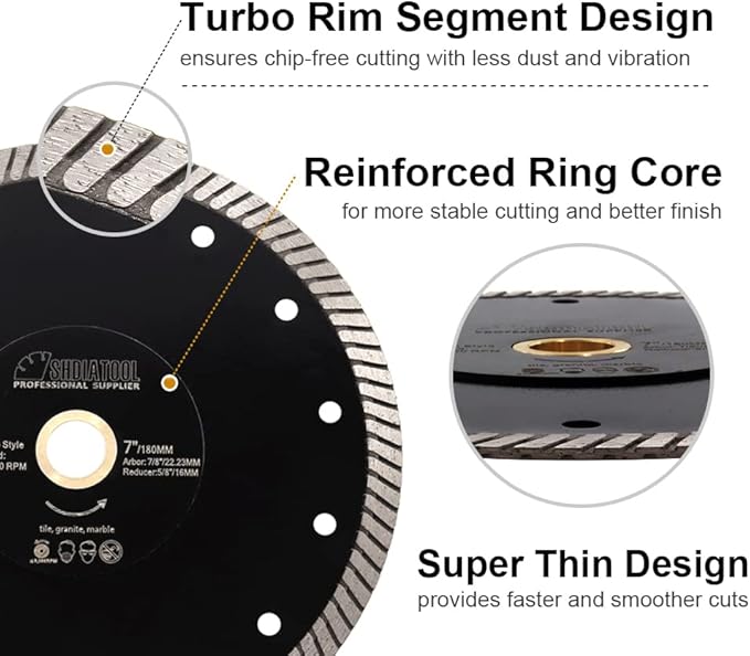 SHDIATOOL Diamond Turbo Blade 8 - Inch Super Thin Cutting Disc for Porcelain Ceramic Tile Granite Dia 200mm 2pieces