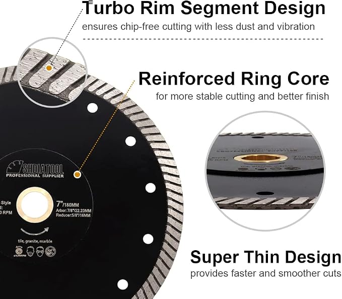 SHDIATOOL Diamond Turbo Blade 8 - Inch Super Thin Cutting Disc for Porcelain Ceramic Tile Granite Dia 200mm