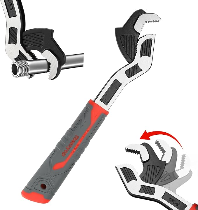Multifunctional Self locking Wrench, Self Adjusting Pipe Wrench, 8 Inch Plumbers Wrench for (9-25mm) 3/8”-1”Nuts, Irregular Nuts, Pipes Use, Chrome Vanadium Alloy Steel (8 In)