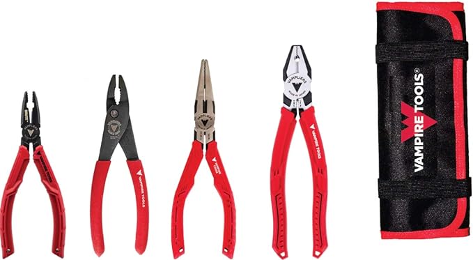 VAMPLIERS 4-Piece Screw Extractor Pliers Set. Made in Japan. High Carbon Steel Stripped Screw Removal Tools. 8" Linesman Pliers, 7.5" Long Nose, 7" Slip Joint, 6.25" BRUTE + Tool Pouch.