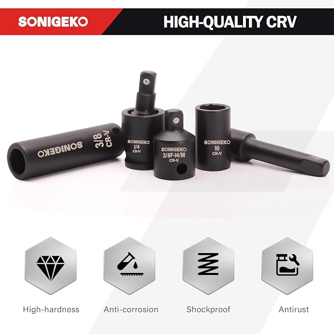55-Piece 1/4" Drive Impact Socket Set Metric/SAE(5/32"-9/16", 4-15mm) | 6-Point CR-V steel deep & standard .Includes 2",4",6" Extension Bars, Universal Joint & Adapter,Ratchet Handle