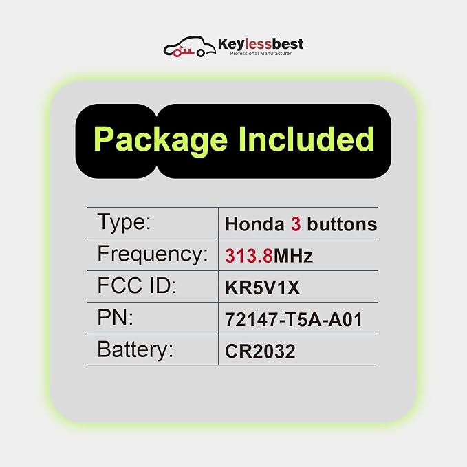 2 Keylessbest Replacement for 2015 2016 2017 Honda Fit EX EX-L EX-LN HR-V Key Fob Remote Control KR5V1X 3 Buttons 313.8MHz