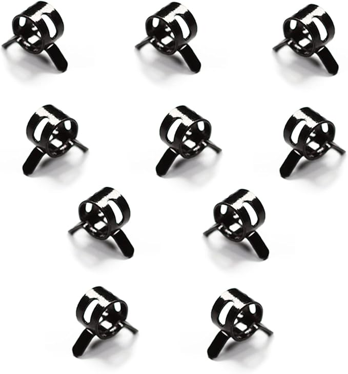 50pcs 0.39" ID Constant Tension Band Hose Clamps, 10mm Spring Band Type Action Hose Clamp Manganese Steel Fuel Line Clamp Low Pressure Air Clip Clamp for Fuel Hose Line Water Pipe Air Tube black
