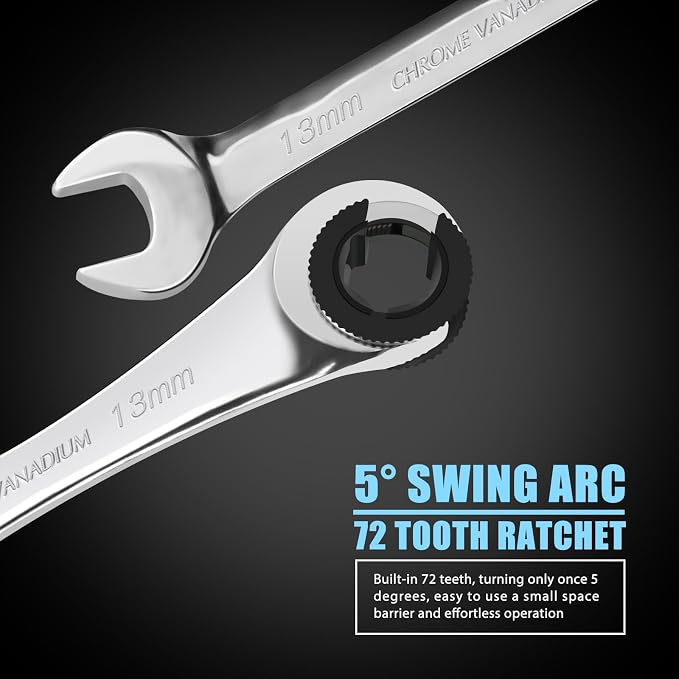 LOSCHEN 12pcs/set 8-19mm Metric Ratcheting Wrench Combination Wrench Set with 72 Teeth, Chrome Vanadium Steel Tubing Ratchet Spanner（US and European Patents）