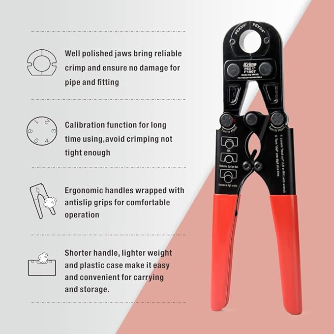PEX Crimping Toolset for 3/8, 1/2, 3/4&1-inch Copper Rings w/Copper Ring Removal Tool