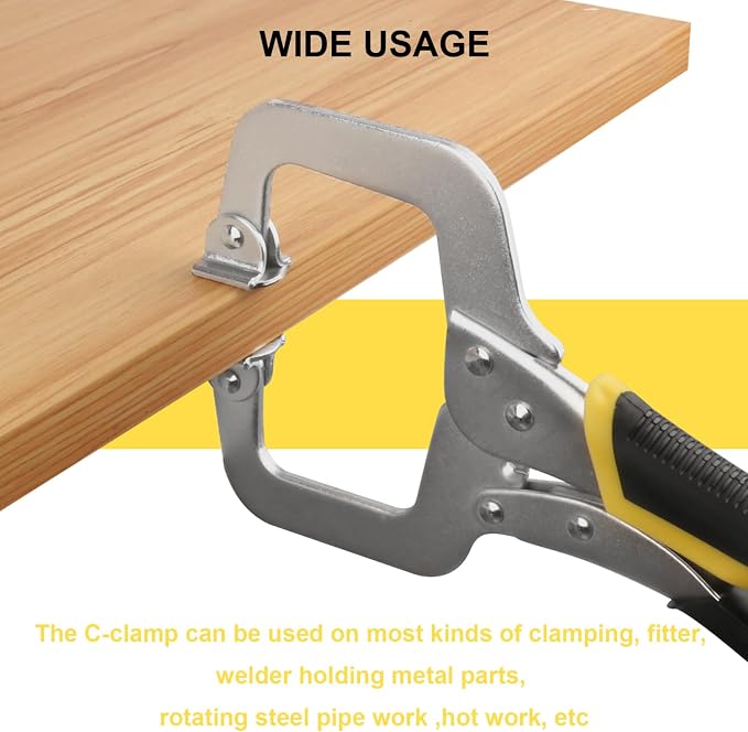 4 Pack 11 Inch C Clamp Locking Pliers,Locking C Clamp, Adjustable Nickel Plated C Pliers For Wood Working, Welding, Electrician Maintenance and more, by GENHAKON, Silvery