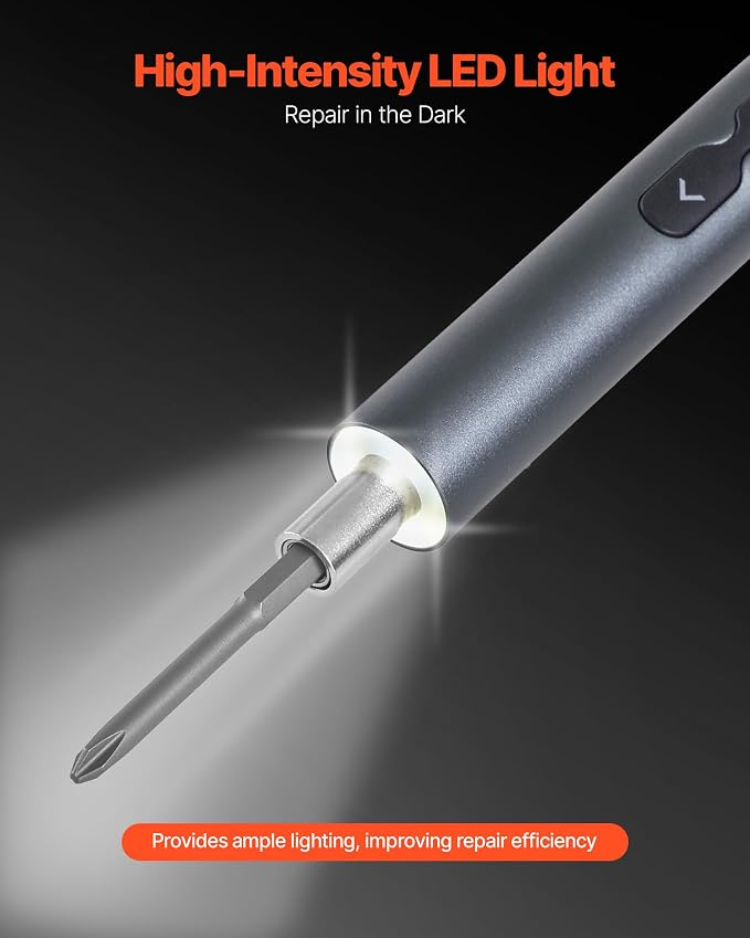 VEVOR 4V Electric Screwdriver Set, Mini Precisioni Electric Screwdriver Set, 48 Magnetic Bits, 5/32‘’Hex, S2 Steel Bits & LED Light, Repair Tool Kit for Electronics Phone Camera Laptop Watch