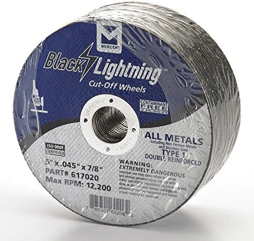 Mercer Industries 617020 Type 1 Double Reinforced Cut-Off Wheel, All Metals Cutting, including SS, 25 Pack, 5" x .045" x 7/8"