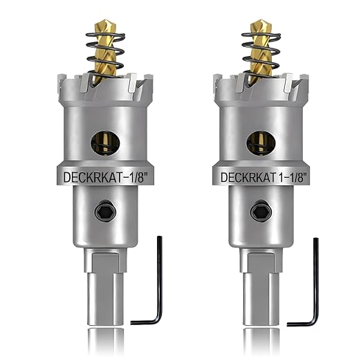 2-Pack 1-1/8" TCT Hole Saws for Hard Metal, Heavy Duty 28mm Tungsten Carbide Tipped Hole Cutters Set with Spring-Loaded Pilot Drill Bits for Stainless Steel, Metal, Iron, and Plastic