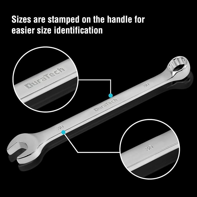 DURATECH Long Pattern Combination Wrench Set, Metric, 5-Piece, 23-30mm | 12 Point, CR-V Steel, With Pouch