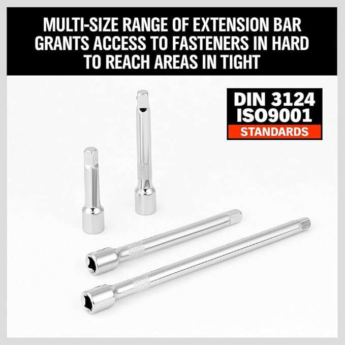 1/4" Socket Extension Set - 4PCS Drive Socket Quarter Inch Extension Bar Set 2" / 50mm, 3" / 75mm, 4" / 100mm, 6" / 150mm CR-V Durable Material