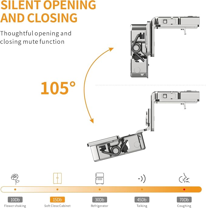 Chibery 2 Pack 1-3/8" Overlay 3D Soft Close Concealed Hinge for Face Frame Door, Smooth Slow Self Closing Hinges, Satin Nickel, Hidden 105° Open Angle Stainless Steel Hinge for Kitchen Cabinet Door