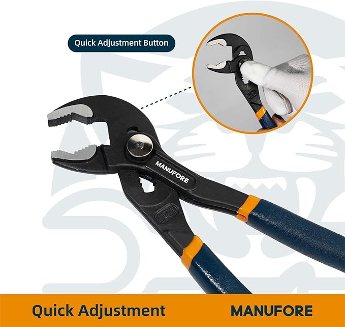 MANUFORE 16 Inch Water Pump Pliers Heavy Duty Tongue and Groove Pliers | Quick Release Design, Deep V-Jaw Teeth for Firm Grip, Comfort Grip and High Carbon Steel for Gripping Pipes, Rods, Shafts