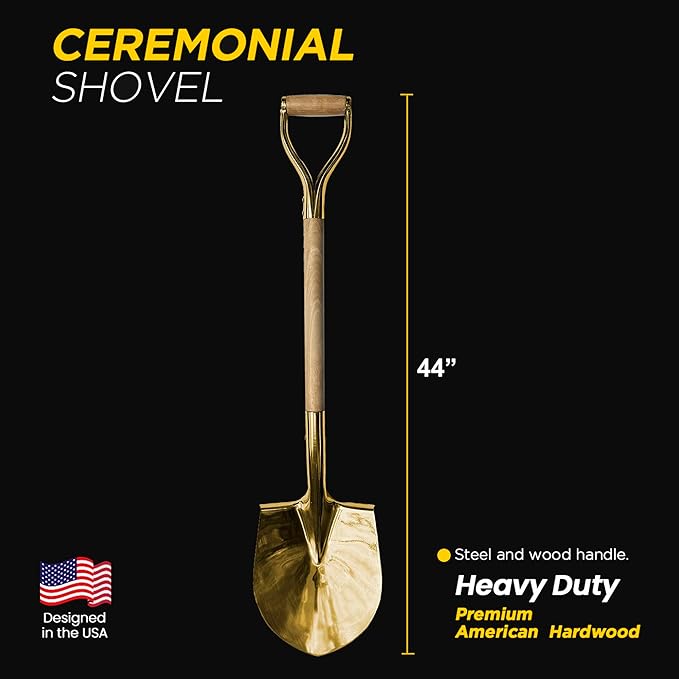 Professional Groundbreaking Shovel - Gold Ceremonial Shovel with Wood D-Handle