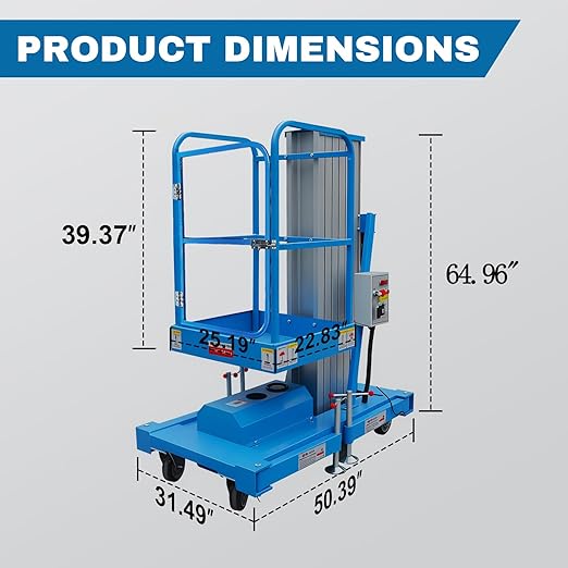Electric Hydraulic Man Lift Aluminum Alloy Mobile Scaffolding Platform, 19.7ft Max Lifting Height, 275lbs/125kg Rated Load for Warehouse, Construction & Maintenance (Single Support, 19.7FT/6m)