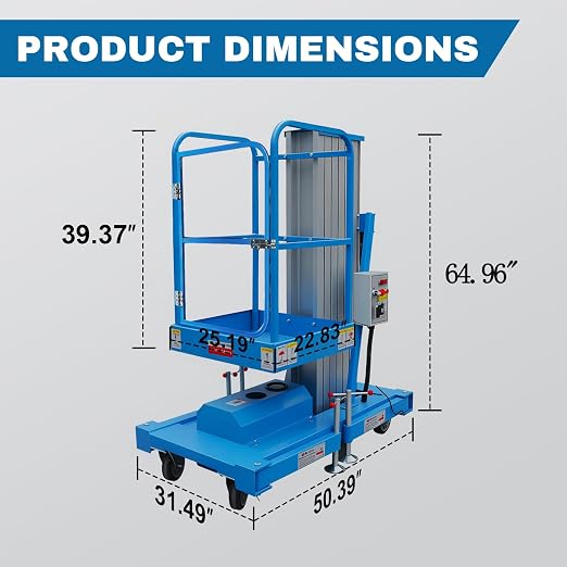 Electric Hydraulic Man Lift Aluminum Alloy Mobile Scaffolding Platform, 13.2ft Max Lifting Height, 275lbs/125kg Rated Load for Warehouse, Construction & Maintenance (Single Support, 13.2FT/4m)