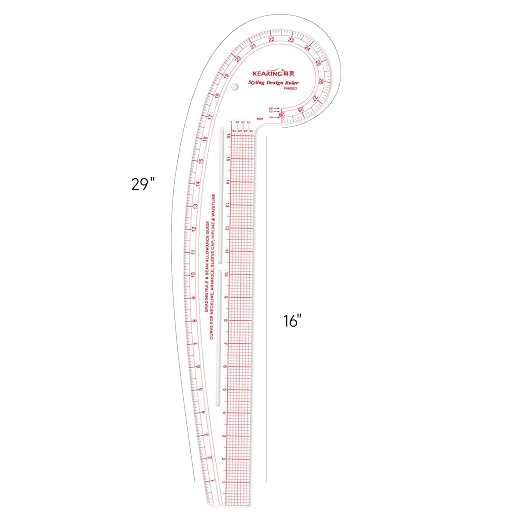 KEARING 29" Curve & 16" Straight Styling Design Marking Ruler, Clear Acrylic Hip French Curve Ruler Vary Form Curve Ruler for Sewing Pattern Making, 4 Rulers in 1 Transparent Fashion Designer's Ruler