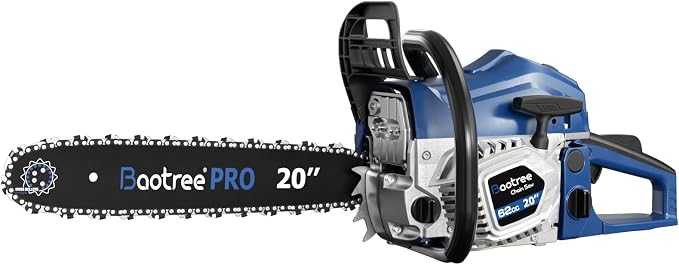 62cc 2-Cycle 20 Inch Gas Chainsaw for Tree Cutting, Firewood, Logging | Anti-Vibration System, Quick Start Technology