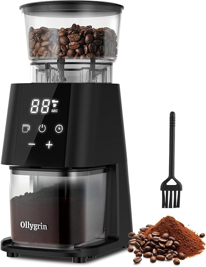 Ollygrin Electric Conical Burr Coffee Grinder, Coffee Grinder with 30 Grind Settings, Touchscreen Coffee Grinder for Home Use, Compact Coffee Bean Grinder for Espresso, Drip, French Press