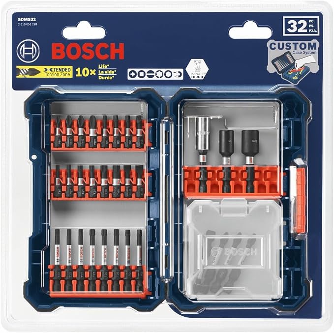 BOSCH SDMS32 32-Piece Assorted Impact Tough Screwdriving Custom Case System Set for Screwdriving Applications