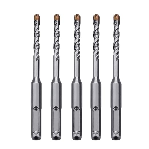 5 Pack 1/4 inch X 8.26 inch SDS Plus Rotary Hammer Drill Bit, Concrete Drill Bit for Concrete, Brick, Cement and Stone, 8.26 inch Length (8.26" Length, 1/4" Diameter)