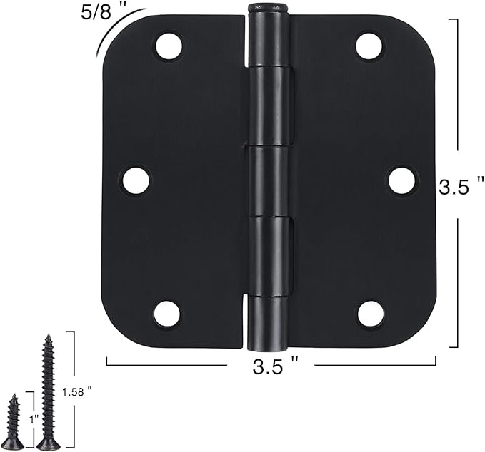 30 Pack Rounded Matte Black Door Hinges 3.5 Inch 5/8" Radius Interior 3 1/2 Inch Flat Iron Bifold Standard Hinge No Squeak Bedroom Indoor for Closet Doors 3 ½" Heavy Duty Hardware Doorway Study Room