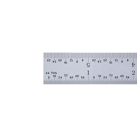 PEC Tools Made in USA Machinist Rule, 6" Rigid Steel Rule, Satin Chrome Finish, Markings 1/32", 1/64",1/10",1/50" for Professionals