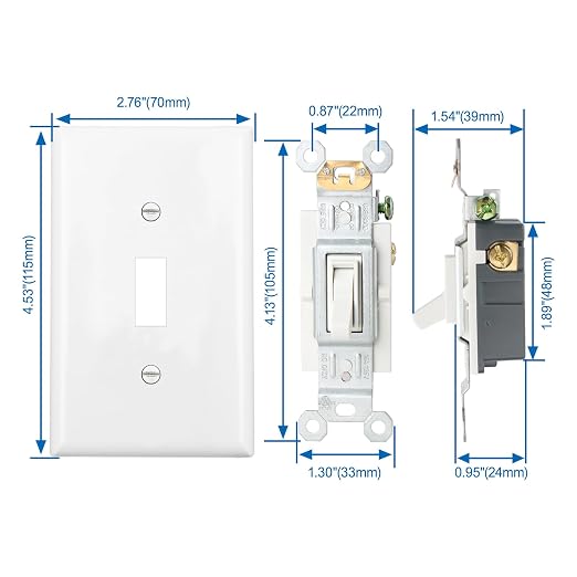 Baomain 6-Pack 15 Amp Toggle Light Switch with Wall Plate, 3-Way, Residential/Commercial Grade, On/Off Switch, Glossy White, UL Certified