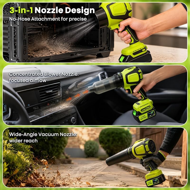 Leaf Blower Cordless, 2-in-1 Mini Leaf Blower & Vacuum with 2 Batteries