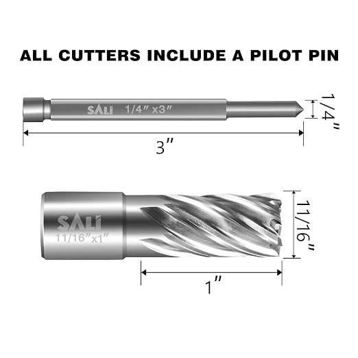 SALI 2 pcs Annular Cutter Diameter 11/16 Inch with Weldon Shank 3/4" (with 2 Flats) Cutting Depth 1" Mag Drill Bit for Magnetic Drill Press HSS Fully Ground Drill with One 1/4"*3" Pilot Pin