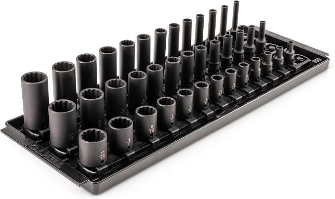TEKTON 1/4 Inch Drive Impact Socket Set, 39-Piece | SID90115 | (5/32 - 11/16 in.), Shallow, Semi-Deep, and Deep, 12-Point, Socket Rail