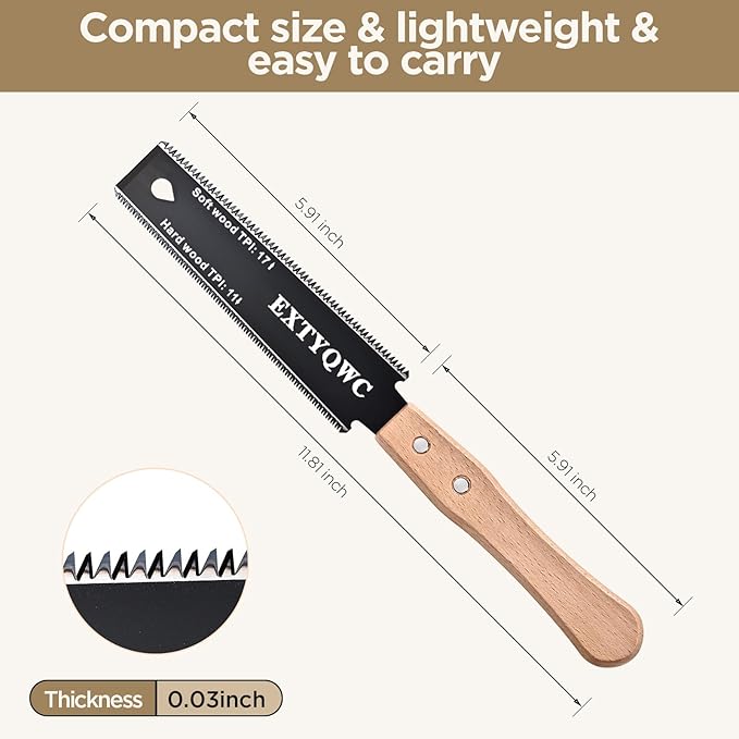 Japanese Hand Saw,6-Inch Double-Edge Pull Saw,SK5 Flexible Blade, Flush Cut Saw, Professional Japanese Pullsaw, Double Edge Handsaw Woodworking Tools