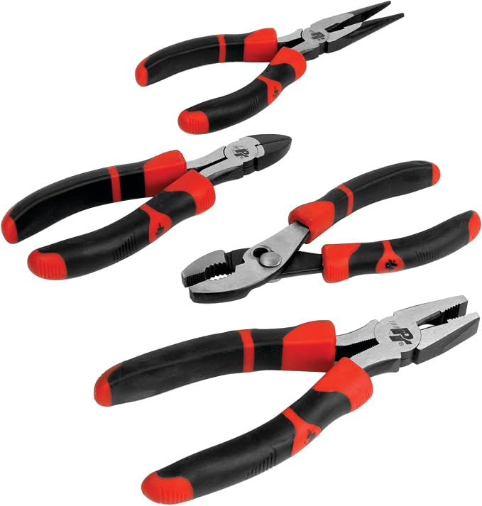 Performance Tool W30765 4-Piece Professional Pliers Set | Includes slip joint, diagonal, long nose, and linesman pliers. Hardened cutting edges. Non-slip molded grips