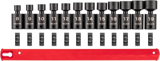 TEKTON 3/8 Inch Drive Universal Joint Impact Socket Set | SID97102 | 12-Piece, (8 - 19 mm), Shallow, 6-Point