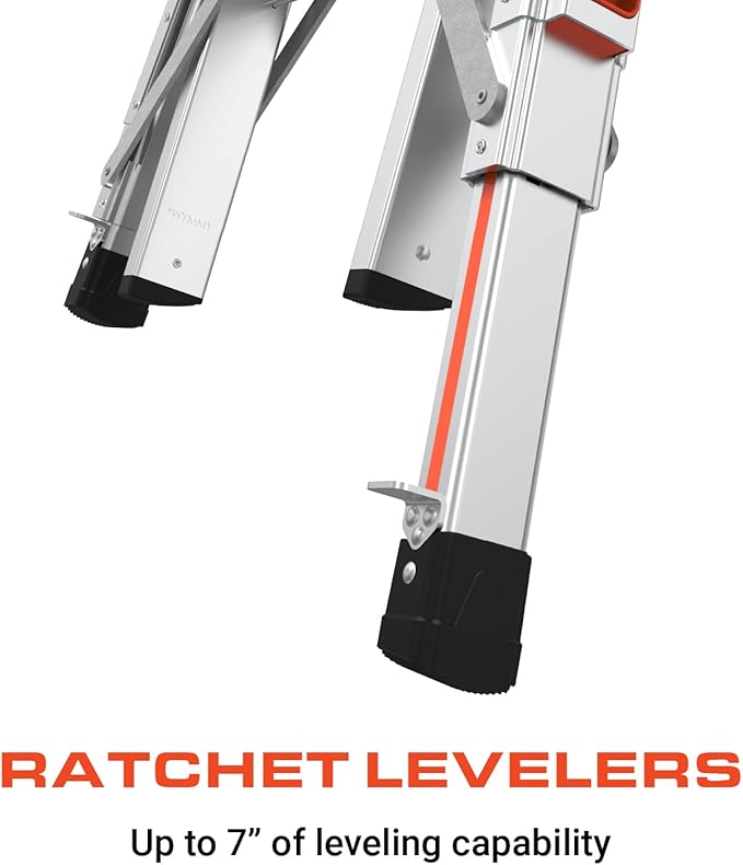 Little Giant Ladders Velocity 17-Ft Folding Multi-Position Ladder, Aluminum, 300 lb Load Capacity, Type 1A Extra Heavy Duty, 18-Ft Reach, with Ratchet Levelers and Wheels (15417-801)