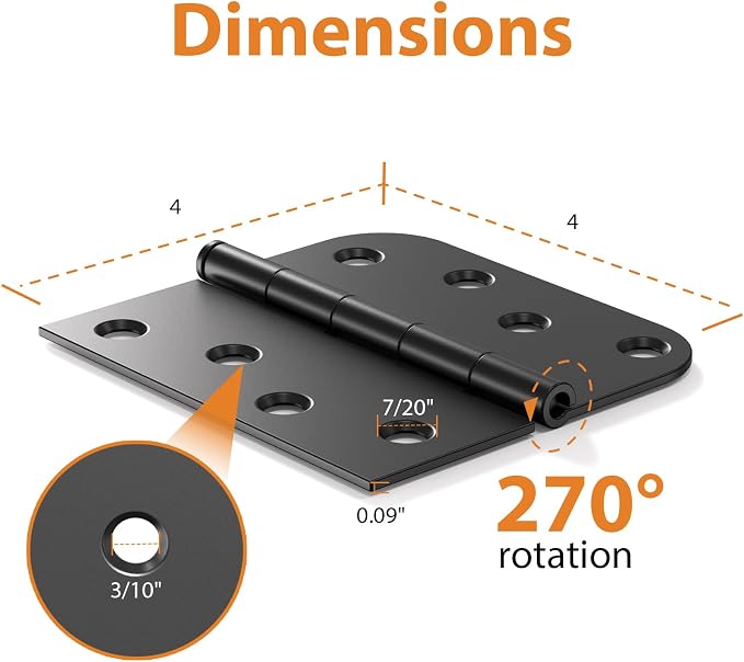 24 Pack Matte Black Door Hinges 4 Inch, Heavy Duty Exterior Hinges with Square & 5/8" Radius Corners, Removable Pin Design for Quiet Residential Front & Back Doors