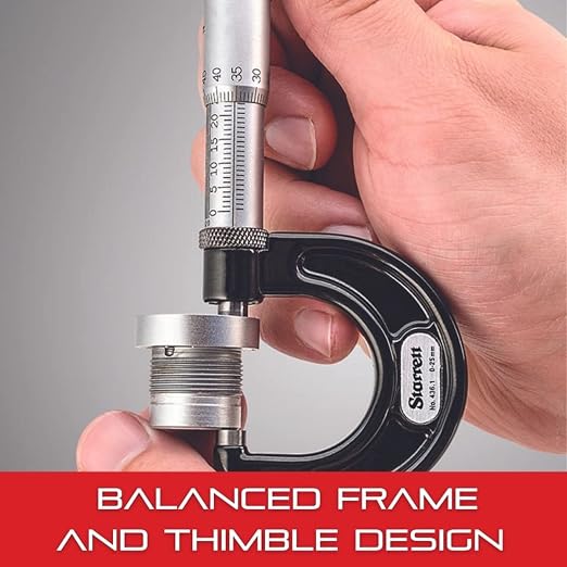 Starrett Outside Micrometer with Advanced Sleeve Design, Satin Chrome Finish and Insulated Frame - Quick and Easy Adjustment, 0-1" Range, .0001" Graduations - T444.1XRL-1