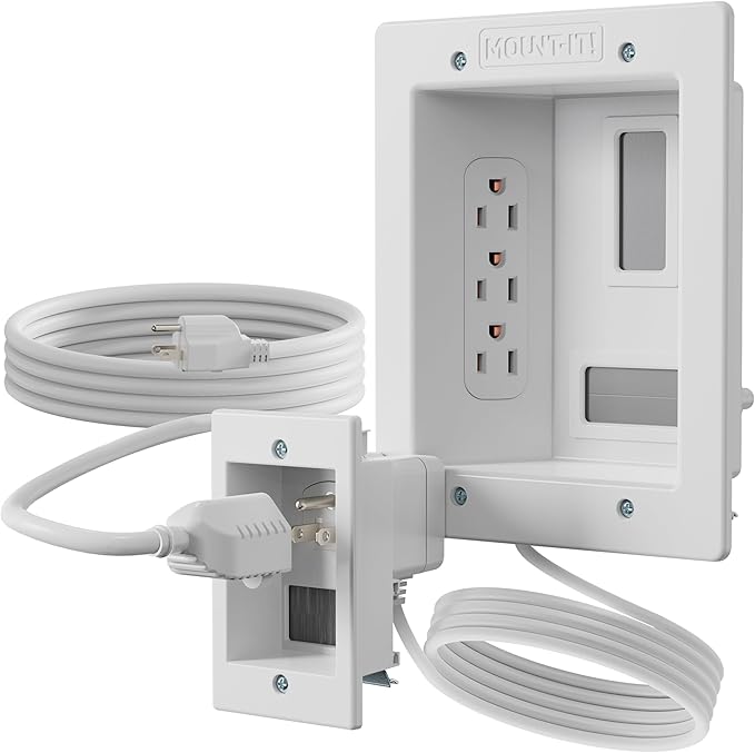 Mount-It! In-Wall TV Cable Management Kit with Power – Triple Outlet, Male Wall Plug and 5ft External & 9ft Behind the Wall Cords, Hand Saw – Easy, Safe Cable Management for TV and Home Theater Setups