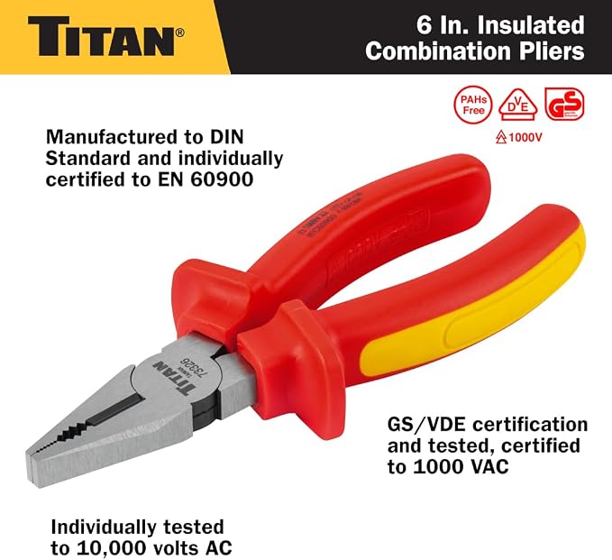 Titan 73326 6-Inch VDE Insulated Combination Pliers