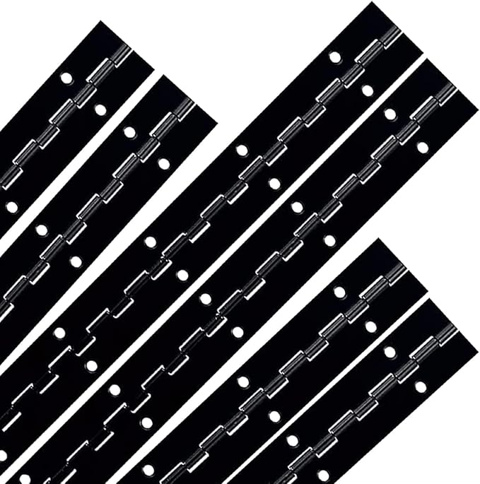 6PCS Continuous & Piano Hinges 16Inch with Holes, 0.04”Thick Stainless Steel 304 Heavy Duty Black Piano Hinges, 1.2" Open Width Continuous Hinge for Cabinets Boat Marine Door, Mailbox, Storage Boxes