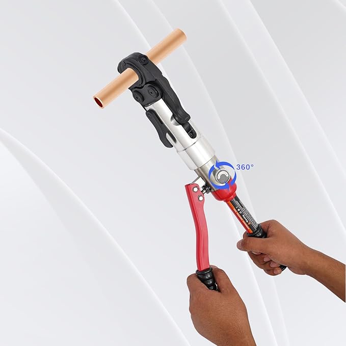 Pipe Crimper Copper Pipe Press Crimping Tool Kit 360° Rotatable Crimp Head Hydraulic Copper Tube Crimping Tool for Copper Tees Elbows Straight Pipes with 3 Molds (1/2", 3/4", 1") (Red)