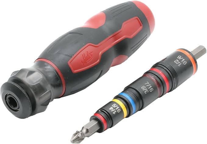Malco HMTP2A C-RHEX® 7-in-1 Flip Bit Socket Set with Integrated #2 Phillips Bit & Premium Grip Handle – 6 Cleanable Reversible Hex Sizes (1/4"-9/16"), Ultra-Powerful Magnet